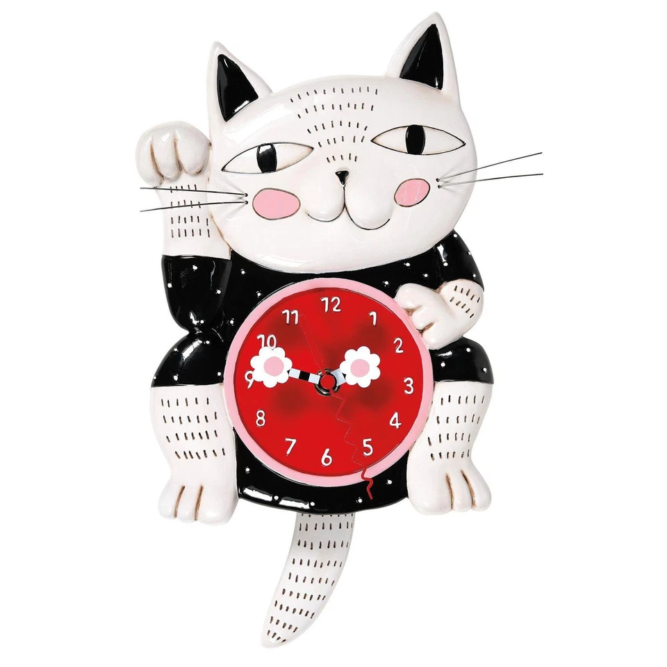 Allen Designs 6014456 Lucky Cat Pendulum Wall Clock 7.87" - Image 1 of 1