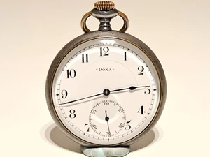 ANTIQUE RARE PRE WW1 SWISS MEN'S OPEN FACE STEEL POCKET WATCH "DOXA" 1905-1907's - Picture 1 of 18