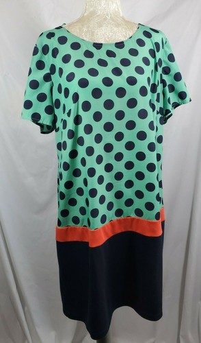 Alyx Womens Green and Blue Pokadot Shift Dress Casual Size 16 Plus Size
