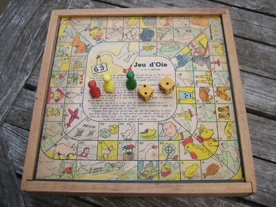 Ancien Coffret Jeu de l'Oie & Dames en Bois LDF - Photo 1/4