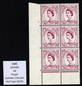 Wilding Specialist - S105 (SG548) St Edward Cylinder 2 No Dot Block of six MNH - Bild 1 von 2