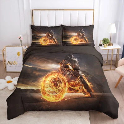Juego de cama transpirable completa doble funda edredón para motocicleta Blaze Queen King  Foto 1 de 4