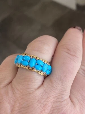 Gems en Vogue Sterling & Gold Embraced Sleeping Beauty Turquoise Eternity Ring - Image 1 of 4