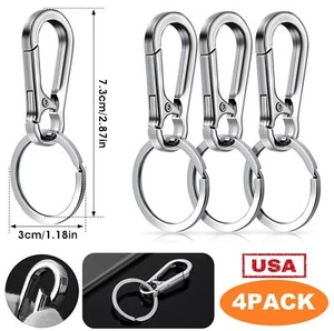 4Pcs Keychain Key Ring Carabiner Clip Keyring Chain Fob Holder Silver Metal USA - Picture 1 of 12