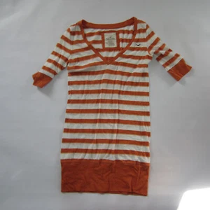 hollister women's shirt y2k fitted striped orange short sleeve medium - Picture 1 of 5