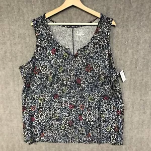 Lane Bryant Shirt Womens 22 24 Blue Sleeveless Blouse Top Tunic Stretch Floral - Picture 1 of 15