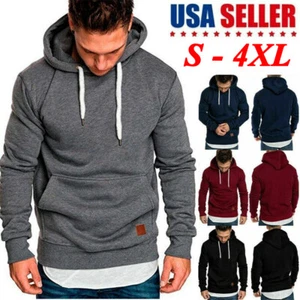 Men Hoodie Casual Hooded Solid Pocket Slim Fit Sweatshirts Pullover Sweater Tops - Picture 1 of 15