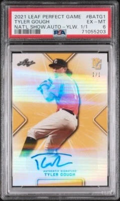 2021 Leaf Perfect Game AUTO Yellow 1/1 TYLER GOUGH San Juan Capistrano CA PSA 6 - Image 1 of 2