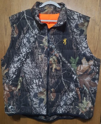 Browning Mossy Oak Camo & Orange Down Reversible Puffer Vest Jacket Men Size 2XL - Image 1 of 4