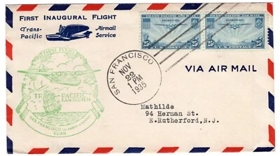 C20 Trans-Pacific Airmail PAA Clipper FDC 1935 San Francisco CA Flown to Guam - Image 1 of 2