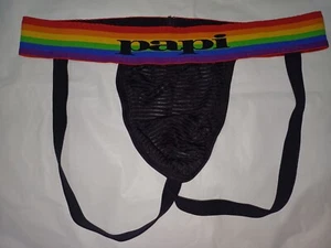 INTIMO PAPI UOMO JOCKSTRAPS COLORE NERO CON FASCIA TRICOLORE TAGLIA MEDIA M - Foto 1 di 3