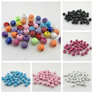 50PCS 10MM MULTI - COLOURED SILVER DOT ACRYLIC ROUND BEADS FOR JEWELLERY MAKING - Picture 1 of 7