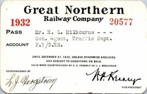 1932 Great Northern Railway Company pase de empleado - Imagen 1 de 2