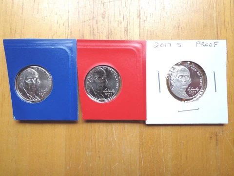 2017 P D S Jefferson Nickel Proof 3 Coin Set PDS Sealed US Mint Cello Cover