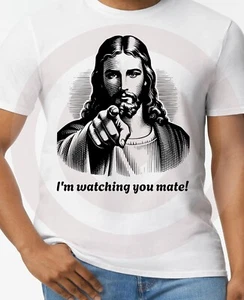 Jesus T-Shirt Gift Saint Fun Be Good Funny Religious Always Watching Easter God - Picture 1 of 3