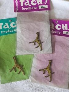 lot 3 anciens patch vintage thermocollant "girafe" broderie customisation T14 - Picture 1 of 6