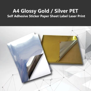 A4 Glossy Gold / Silver PET Self Adhesive Sticker Paper Sheet Label Laser Print - Picture 1 of 14