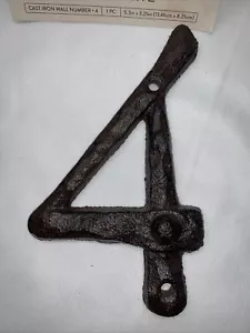cast iron wall number Four ~4~ home address Wall Plate Rustic Brown - Picture 1 of 4