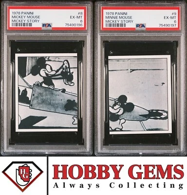 MICKEY MOUSE PSA 6 1978 Panini Disney Mickey Story Sticker #8 & #9 - Image 1 of 2