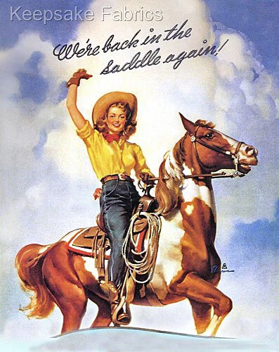 Elvgren Pin Up Western Cowgirl Crazy Quilt Fabric Block Free Shipping E20 - Image 1 of 1