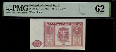 Poland 1Zloty 1946 PMG 62 UNC  P#123 Narodowy Bank Polski - Image 1 of 2