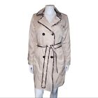 Tahari Maggie Leopard-print-trim Sand Double-breasted Raincoat Size Medium Nwt
