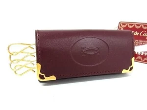 Cartier FL5021 Mustline Bordeaux Gold Hardware Keycase Leather Unisex From Japan - Picture 1 of 4