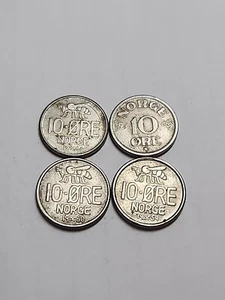 Lot Of 4 Noway 10 Ore Coins 1953, 1959, 1960, And 1966 - Lot BT170 - Picture 1 of 2