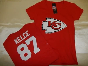 0112 WOMENS Kansas City Chiefs TRAVIS KELCE V-Neck Football Jersey Shirt RED - Picture 1 of 1