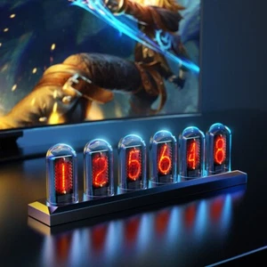 RGB Nixie IPS Tube Clock LED Pictures Glows Color Screen DIY Digital Desk Gaming - Picture 1 of 7