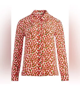 MEDIUM ALICE + OLIVIA WILLA SILK TOP, STRAWBERRY JAM SOFT WHITE, NWT $375 - Picture 1 of 11
