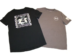 Lot 2 Under Armour Boys Size YSM Short Sleeve Freedom Graphic Flag Shirts (H10) - Picture 1 of 10