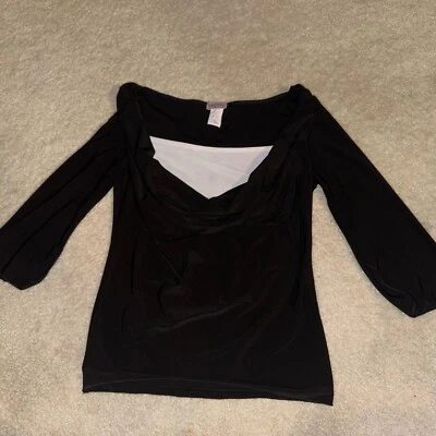 Lápiz Labial Mujer Talla S Manga 3/4 Cuello Abierto Camisa Negra Formal Carrera Blusa Foto 1 de 3