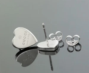 Gucci Heart Stud Earrings 925 Sterling Silver Made In Italy - Picture 1 of 5
