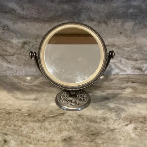 Vntg Ornate Silver Plated Swivel Tilting Double Sided Vanity Freestanding Mirror - Picture 1 of 7