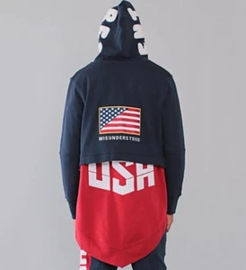ENTREE LS DUAL LAYER CAPE STYLE NAVY AND RED USA HOODIE - Picture 1 of 9