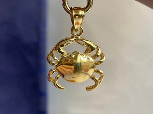 14K Yellow Gold Crab Charm 2g Fine Jewelry Ocean Life Crustacean Pendant - Picture 1 of 24
