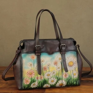 Genuine Leather Purse and Handbag for Women Hand Painted Tote Bag Shoulder Bag - Picture 1 of 11