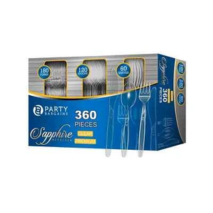 Party Bargains Disposable Cutlery set, SAPPHIRE Design, Clear Color, 360 Piec... - Picture 1 of 10