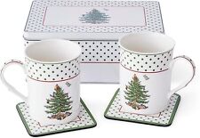 Spode Christmas Tree Polka Dot 5 Piece Mug and Coaster Set with Multicolor 