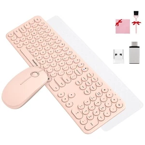 Wireless Keyboard Mouse Combo, Compact Full Sz 2.4G Ultra Thin Sleek Design Pink - Picture 1 of 5