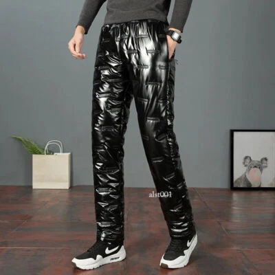 Hombres Invierno Plumón Pantalones Gruesos Cálidos Pantalones de Sudadera Para Hombres Informales Pantalones Brillantes Exterior Foto 1 de 4