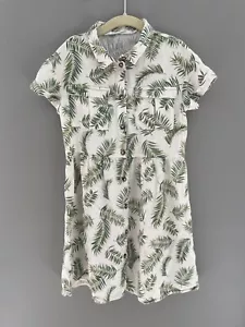 H&M Girls Palm Dress Short Sleeve Button Front Neutral - size 7/8 - Picture 1 of 3