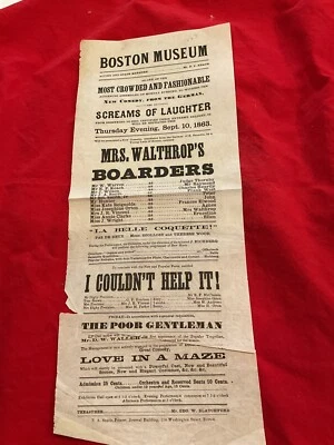 220 Civil War Broadside Boston  1863 Various Plays & Actors Reserved .50 Seats - Image 1 of 4