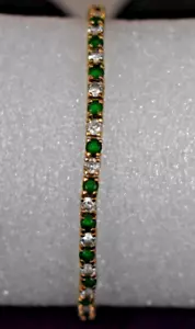 Tennis bracelet green and rhinstone stones Mother's Day Gift stamped 925 - Picture 1 of 8