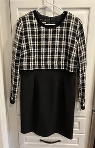 Donna Morgan White & Black Plaid Dress Women’s Petite Size 14P - Picture 1 of 9