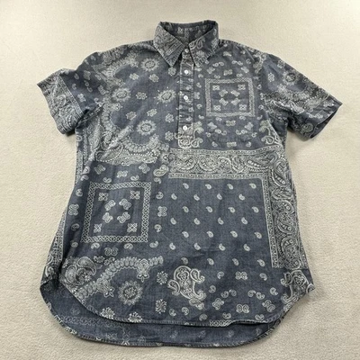 Ralph Lauren 衬衫男式中号蓝色靛蓝头巾佩斯利波普弗短袖 — 第 1/4 张图片