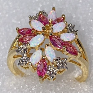 Cocktailring Größe 9 rosa Saphir & Opal Lab Created Steine Vermeil 925 von PAJ - Bild 1 von 12