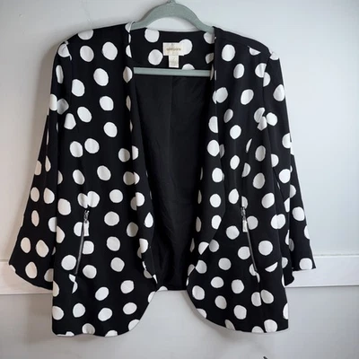 Blazer Chicos Mujer 2 L Negro Blanco Lunares Abierto Manga 3/4 Clase Carrera Foto 1 de 4