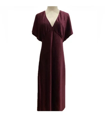 Vestido Taylor Nuevo sin Etiquetas Elegante Borgoña Metálico Cuello en V Cintura Imperio Vestido Largo 10 Foto 1 de 4